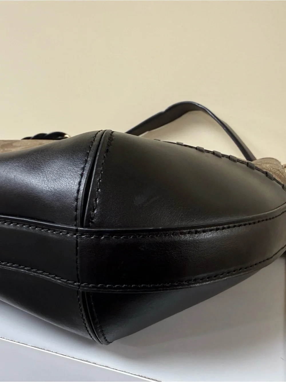 Coach Chelsea Champlain Amber Hobo Shoulder Bag Signature C & Black Leather Trim
